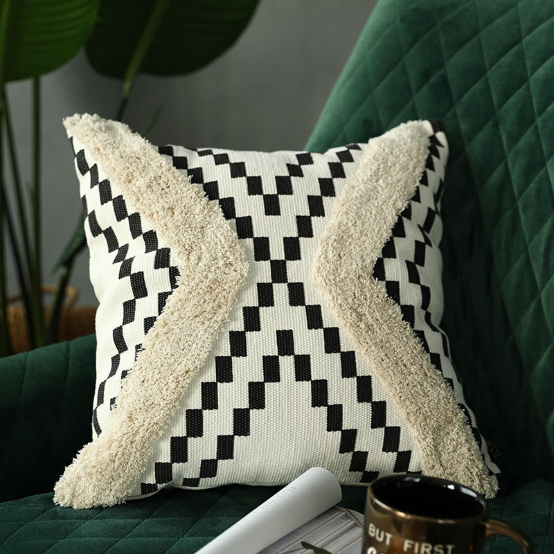 Geo tufted 2024 tassel throw pillow