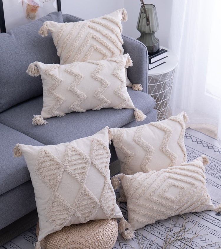 Gray tassel pillow sale